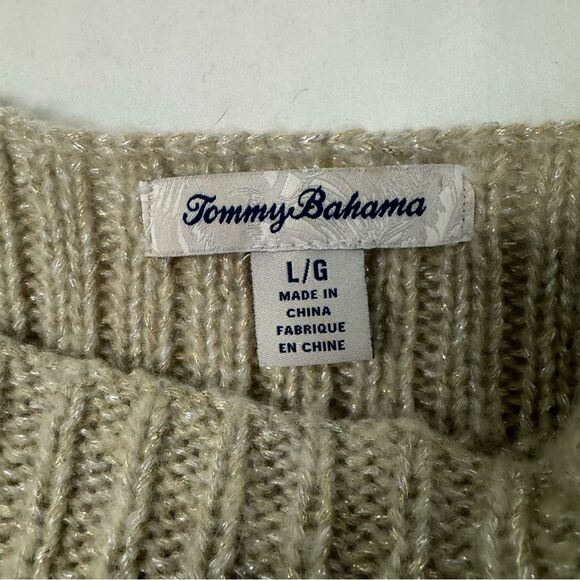 Tommy Bahama Boat Neck Wool Sweater Knit Women Size L Gold Metallic Relaxed Fit - Picture 5 of 9